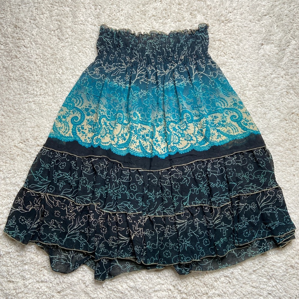 Y2K fairy midi skirt blue floral tiered chiffon